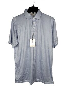 Collars & Co Polo Shirt Mens Large Blue Striped Dress Collar Golf Performance